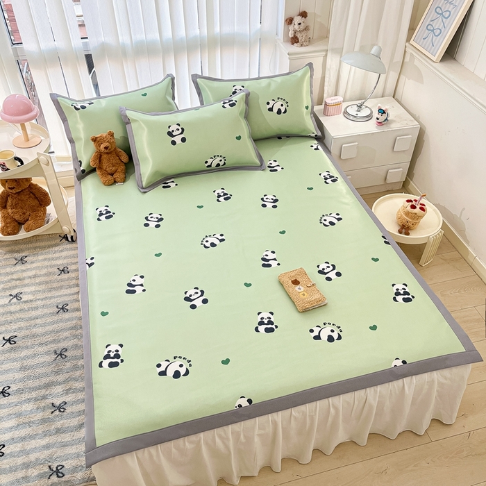 91家纺网 家纺一手货源 找家纺 川悦生活 2025新款600D立体宽边冰丝印花凉席 可爱布乖