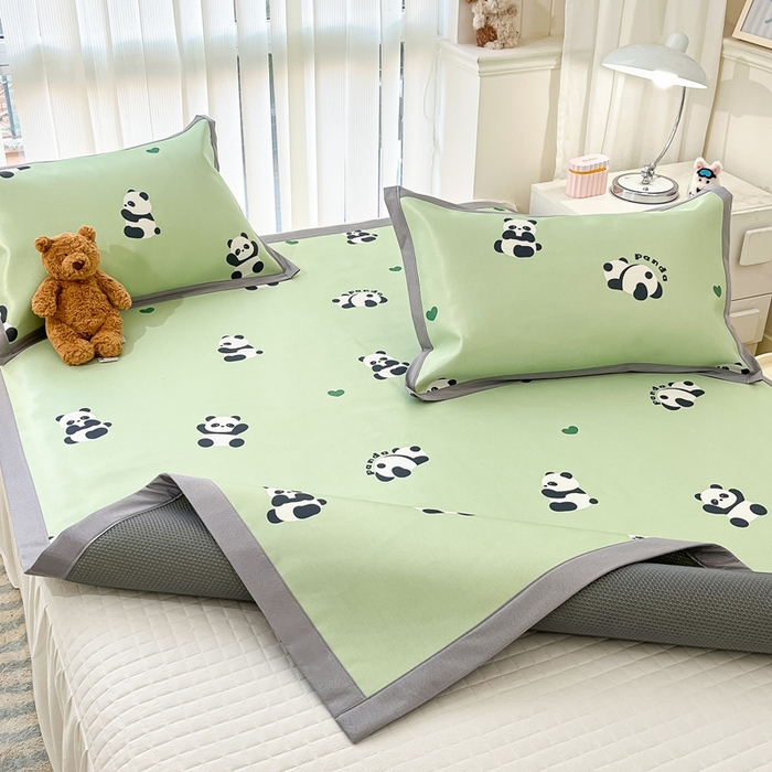 91家纺网 家纺一手货源 找家纺 川悦生活 2025新款600D立体宽边冰丝印花凉席 可爱布乖