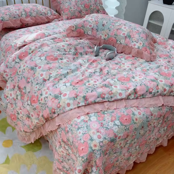 91家纺网 家纺一手货源 找家纺 暖居 2025春夏款高温砂洗棉花床盖三件套被套四件套同款纯棉夏被空调被四季 安娜公主