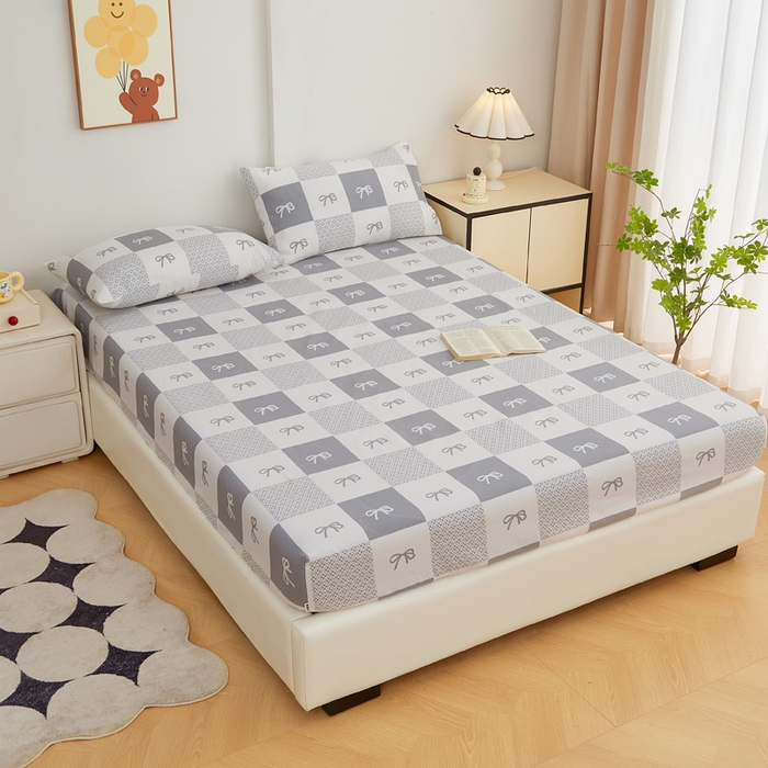 91家纺网 家纺一手货源 找家纺 金泰莱 2025新款锦柔老粗布印花床笠 蝴蝶结