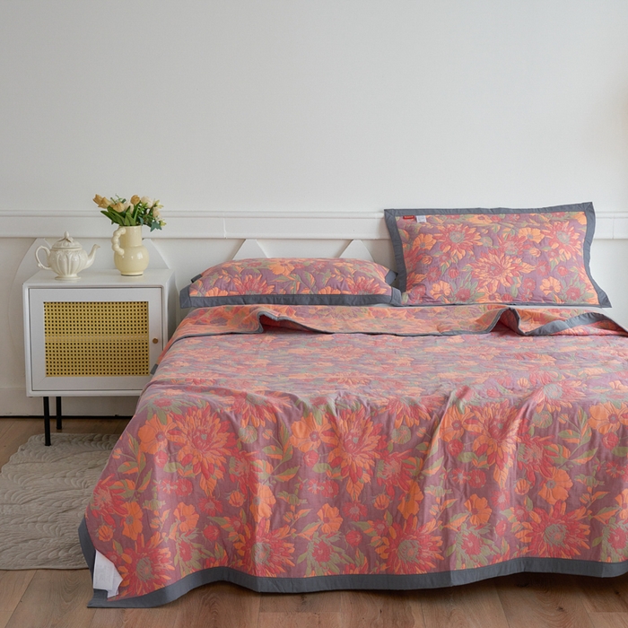 91家纺网 家纺一手货源 找家纺 棠薇家纺 2025新款60S长绒棉纯棉纱布毛巾被 花团锦簇