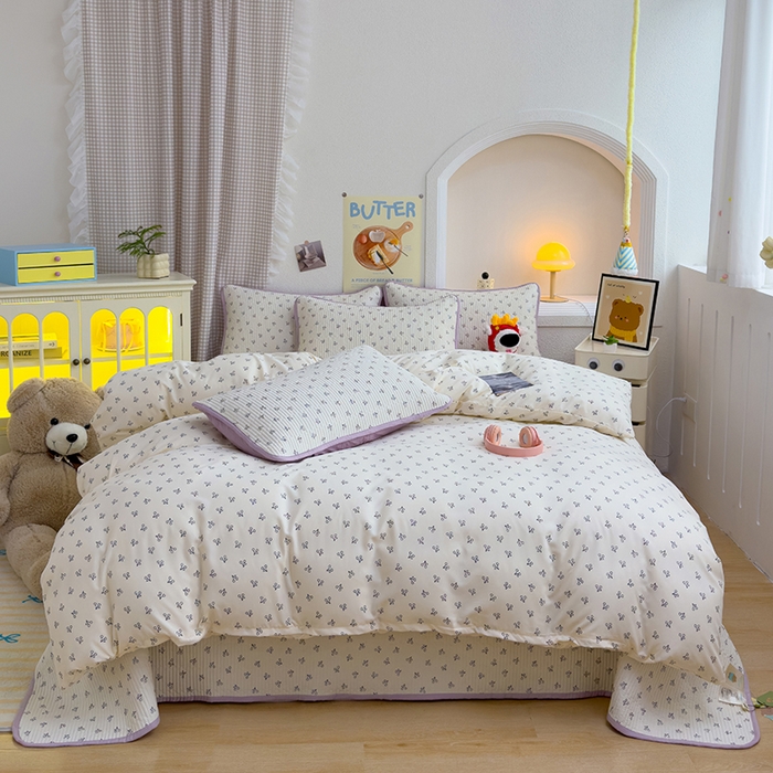 91家纺网 家纺一手货源 找家纺 赫梵茜 2025新款有氧针织双层纱单床盖床盖三件套床盖四件套 线条樱桃