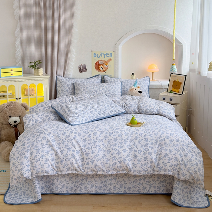 91家纺网 家纺一手货源 找家纺 赫梵茜 2025新款有氧针织双层纱单床盖床盖三件套床盖四件套 萱花-兰