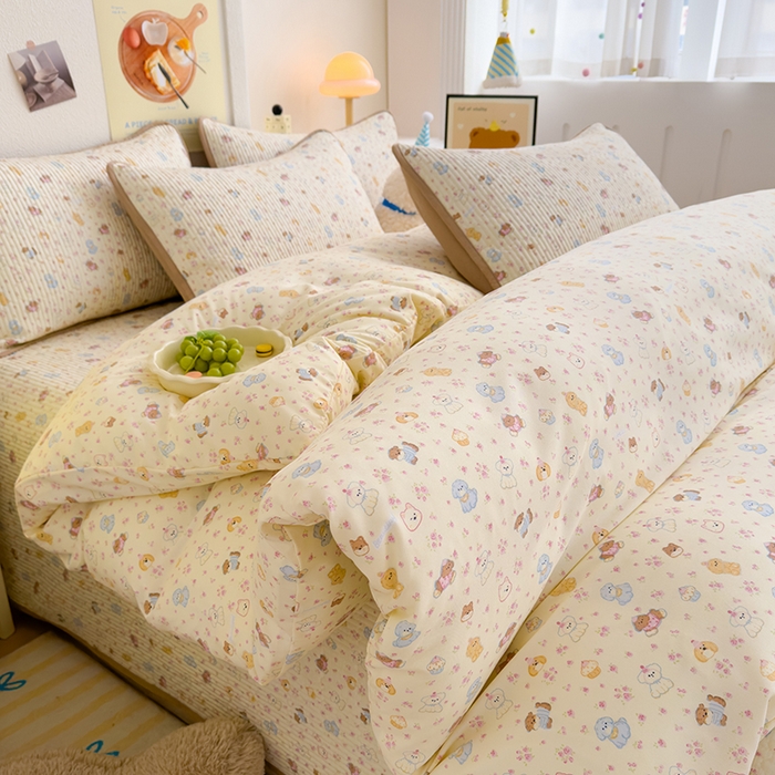 91家纺网 家纺一手货源 找家纺 赫梵茜 2025新款有氧针织双层纱单床盖床盖三件套床盖四件套 软萌萌