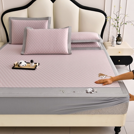 （总）小牛席业 2025新款棋盘格-熊猫凉感冰丝席系列（床笠款）凉席藤席冰丝席冰藤席冰丝席竹席空调席乳胶席凉感豆豆席