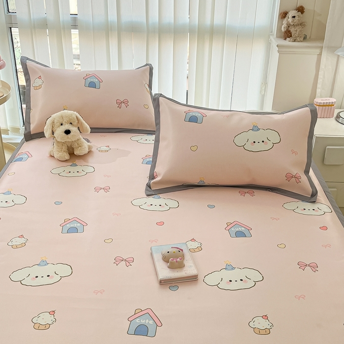 91家纺网 家纺一手货源 找家纺 川悦生活 2025新款600D立体宽边冰丝印花凉席 奶卷甜蜜日常