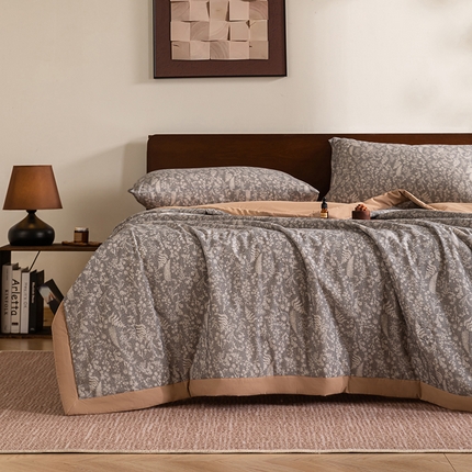 91家纺网 家纺一手货源 找家纺 吾诺 2025 全棉印花单层纱大豆夏被四件套夏凉被空调被子被芯全棉夏被 柔美