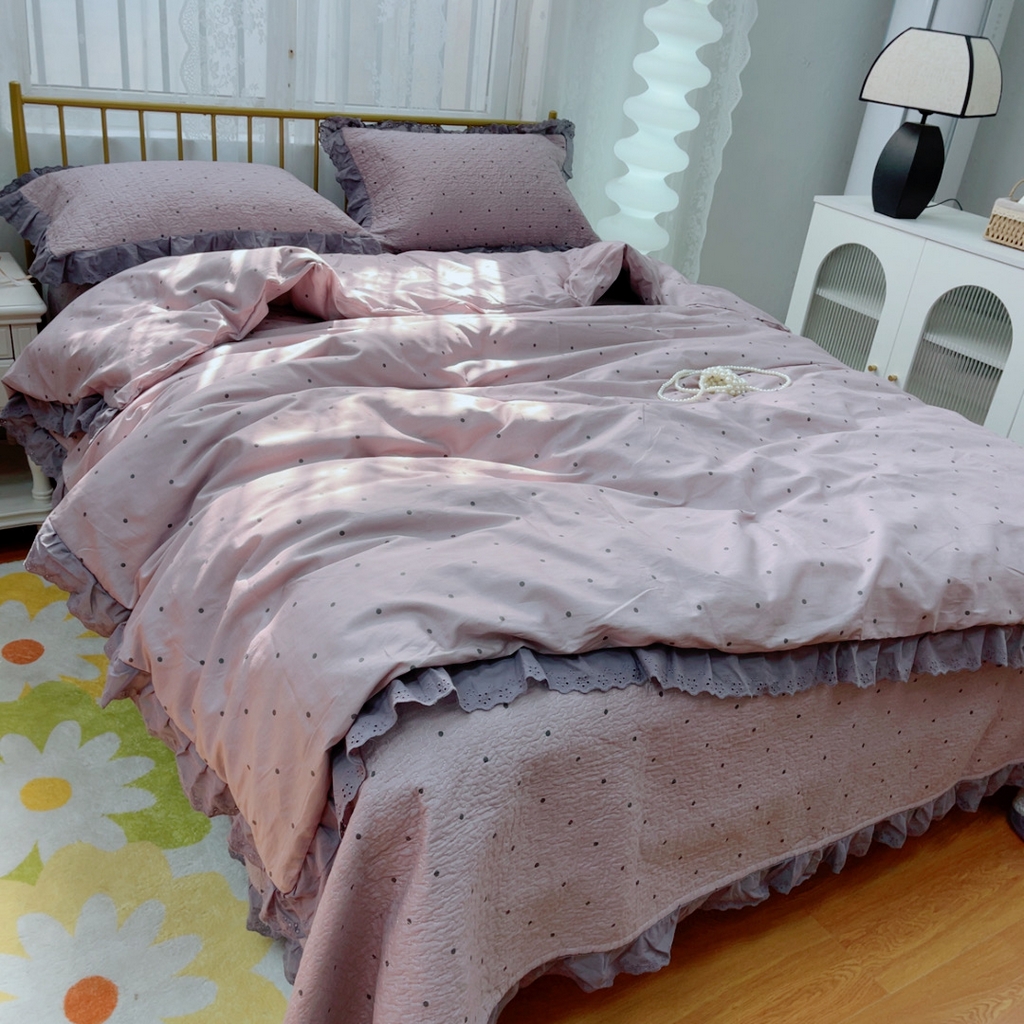 91家纺网 家纺一手货源 找家纺 暖居 2025春夏款高温砂洗棉花床盖三件套被套四件套同款纯棉夏被空调被四季 芋泥波波紫