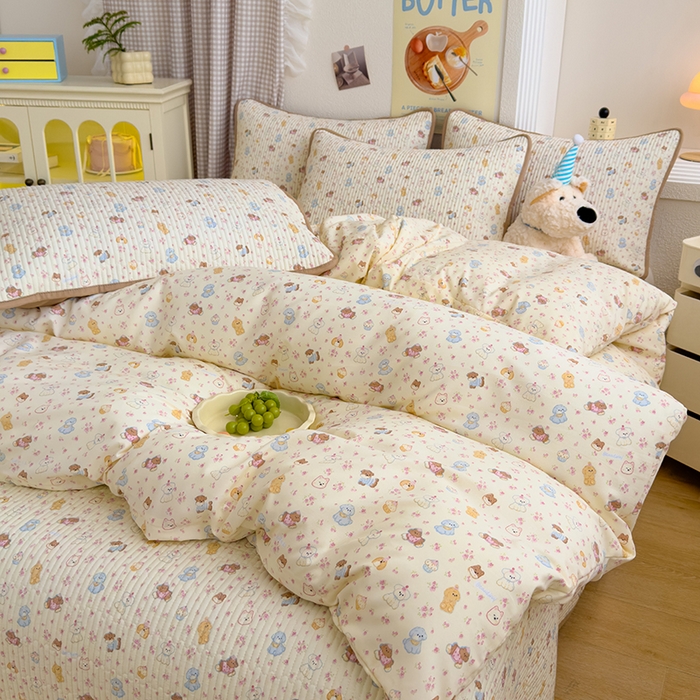 91家纺网 家纺一手货源 找家纺 赫梵茜 2025新款有氧针织双层纱单床盖床盖三件套床盖四件套 软萌萌