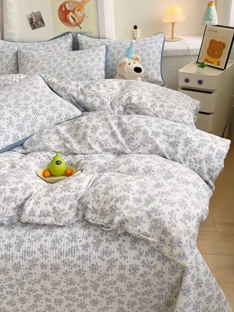 91家纺网 家纺一手货源 找家纺 赫梵茜 2025新款有氧针织双层纱单床盖床盖三件套床盖四件套 萱花-兰