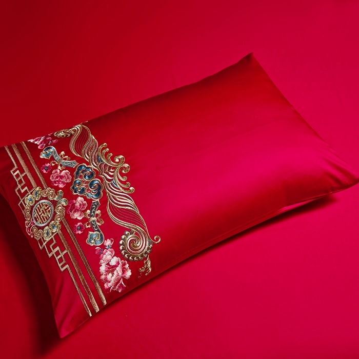 91家纺网 家纺一手货源 找家纺 高大尚 2025新款长绒棉囍嫁系列四件套荣华富贵