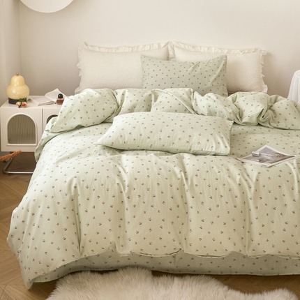 91家纺网 家纺一手货源 找家纺 （总）嘉汀兰家居 2025新款圆角花边款全棉纯棉A类母婴级有氧全棉双层纱亲肤全棉小清新印花四件套