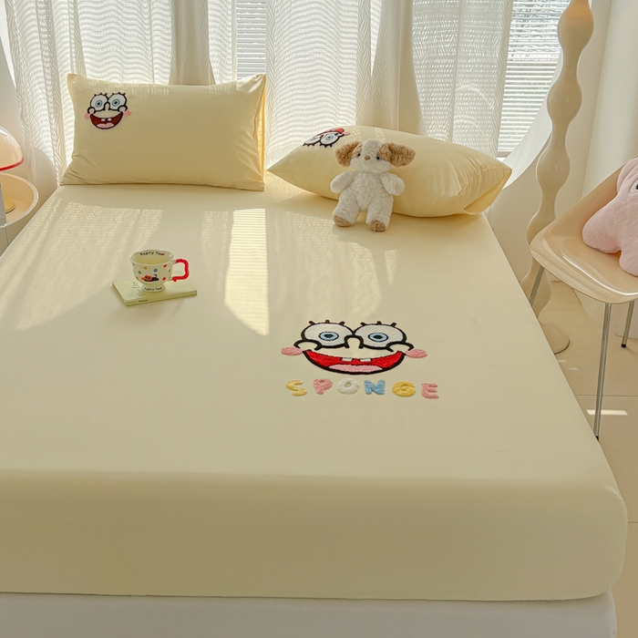 91家纺网 家纺一手货源 找家纺 （总）眠帛家居 2025新款A类水洗棉卡通毛巾绣单床笠