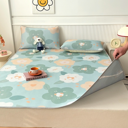 柏薇 2025新款三明治网眼印花凉席套件 七彩花