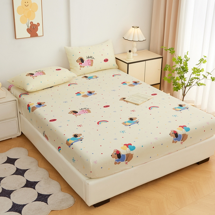 91家纺网 家纺一手货源 找家纺 棉乐町家居 2025新款锦柔老粗布印花床笠 小狗乐园