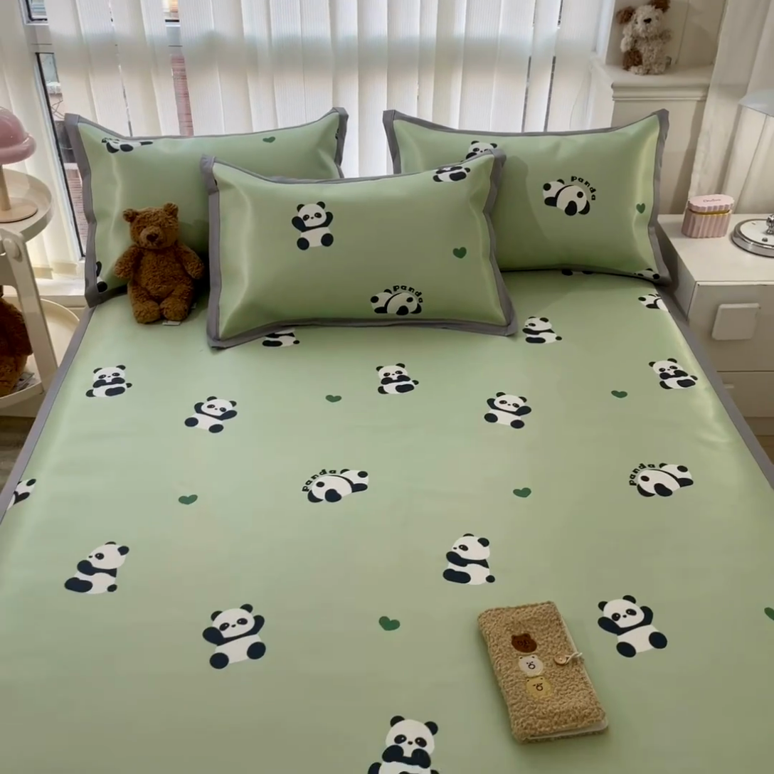 91家纺网 家纺一手货源 找家纺 川悦生活 2025新款600D立体宽边冰丝印花凉席 可爱布乖