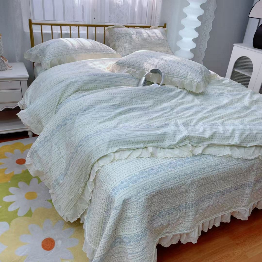 91家纺网 家纺一手货源 找家纺 暖居 2025春夏款高温砂洗棉花床盖三件套被套四件套同款纯棉夏被空调被四季 蓝颜