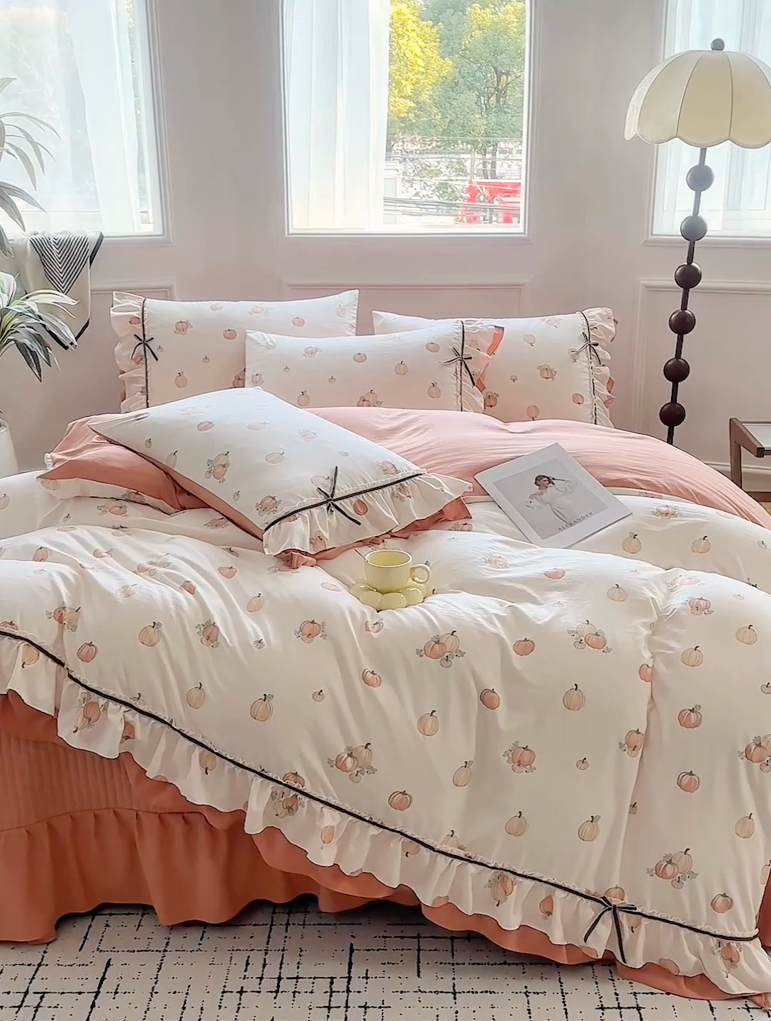 91家纺网 家纺一手货源 找家纺 卡迪亚家纺 2025新款轻氧棉小碎花韩式花边床盖 觅可可