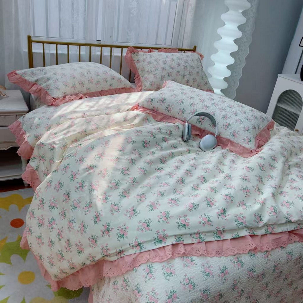 91家纺网 家纺一手货源 找家纺 暖居 2025春夏款高温砂洗棉花床盖三件套被套四件套同款纯棉夏被空调被四季 茉莉