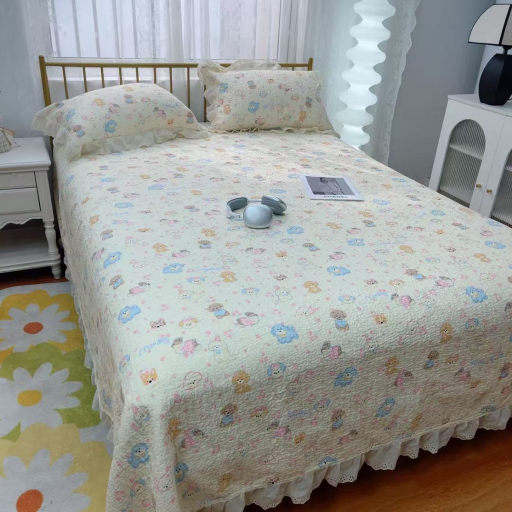 91家纺网 家纺一手货源 找家纺 暖居 2025春夏款高温砂洗棉花床盖三件套被套四件套同款纯棉夏被空调被四季 泡芙小奶狗