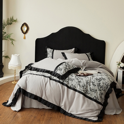 91家纺网 家纺一手货源 找家纺 薏思家纺 2025新款全棉纯棉色织大提花四件套--法式浪漫蝴蝶边工艺 春意蝶舞Spring Butterfly