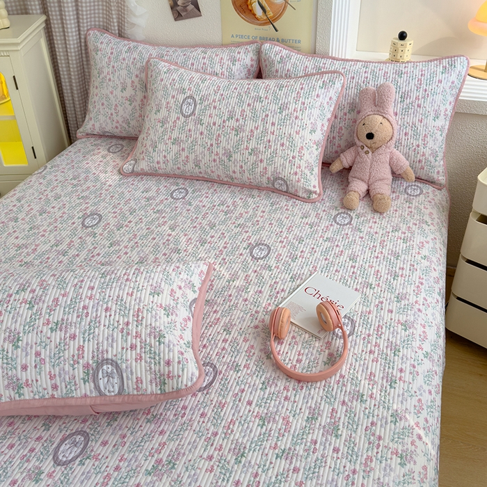 91家纺网 家纺一手货源 找家纺 赫梵茜 2025新款有氧针织双层纱单床盖床盖三件套床盖四件套 岚影