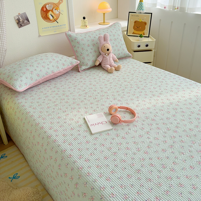 91家纺网 家纺一手货源 找家纺 赫梵茜 2025新款有氧针织双层纱单床盖床盖三件套床盖四件套 南絮