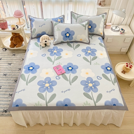 川悦生活 2025新款600D立体宽边冰丝印花凉席 南风夏余