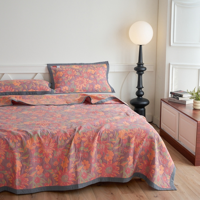 91家纺网 家纺一手货源 找家纺 棠薇家纺 2025新款60S长绒棉纯棉纱布毛巾被 花团锦簇