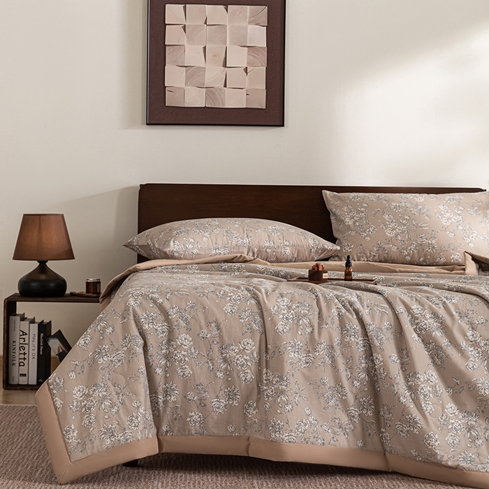 91家纺网 家纺一手货源 找家纺 吾诺 2025 全棉印花单层纱大豆夏被四件套夏凉被空调被子被芯全棉夏被 芬芳