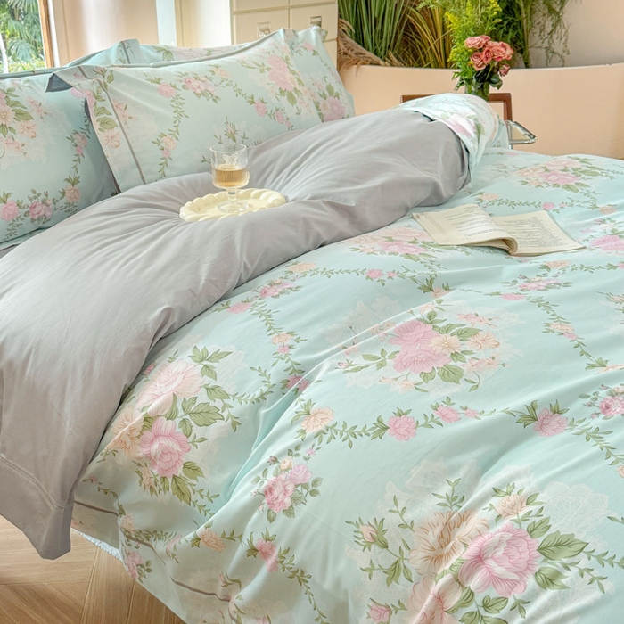 91家纺网 家纺一手货源 找家纺 7V 2025新款轻奢大宽边100%纯棉四件套133*76全棉喷气宽幅长绒棉被套床单床笠套件 曼妙