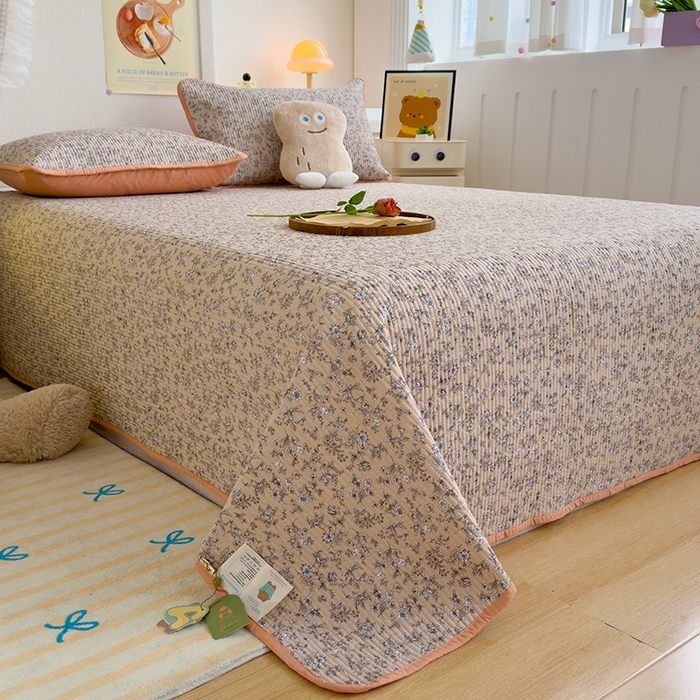 91家纺网 家纺一手货源 找家纺 赫梵茜 2025新款有氧针织双层纱单床盖床盖三件套床盖四件套 美式