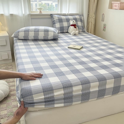 91家纺网 家纺一手货源 找家纺 新印象2025新款直角纯棉老粗布套件 床笠款 老粗布-蓝大格