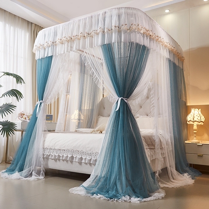 艺利轩 2025新款双层纱导轨蚊帐 缦影 雾蓝白