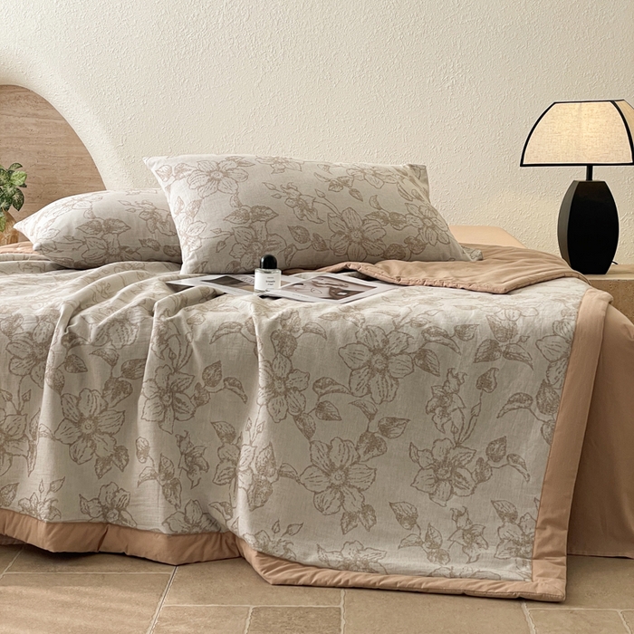 91家纺网 家纺一手货源 找家纺 吾诺 2025 全棉色织提花三层纱夏被四件套全棉夏被大豆夏被夏凉被空调被子被芯 芳菲-咖