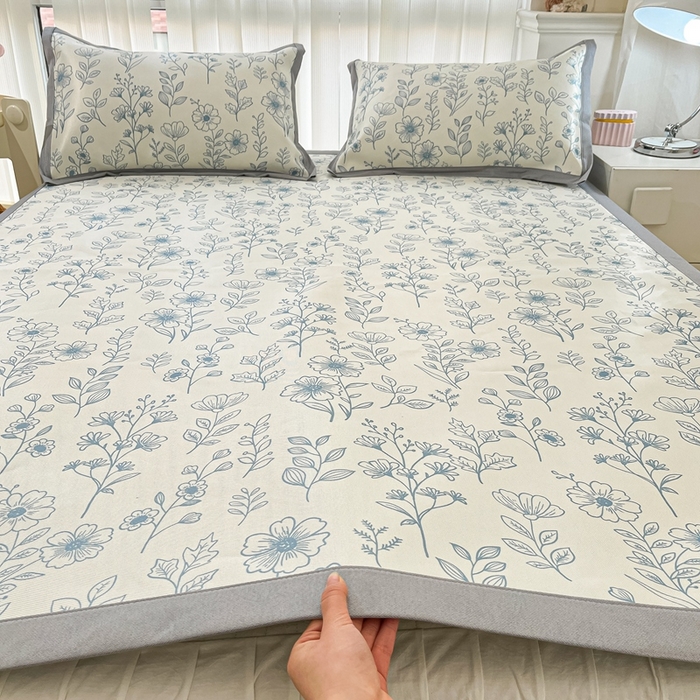 91家纺网 家纺一手货源 找家纺 川悦生活 2025新款600D立体宽边冰丝印花凉席 花簇田园