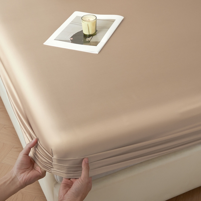 91家纺网 家纺一手货源 找家纺 涵宸2025新款天丝-天丝棉-纯色单床笠-场景1 床笠-奶茶杏