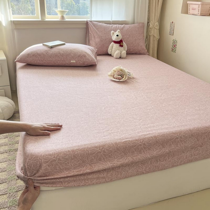 91家纺网 家纺一手货源 找家纺 新印象2025新款直角纯棉老粗布套件 床笠款 老粗布 --萝梦红