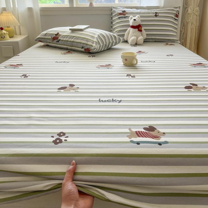 91家纺网 家纺一手货源 找家纺 新印象2025新款直角纯棉老粗布套件 床笠款 老粗布-哒哒狗 (