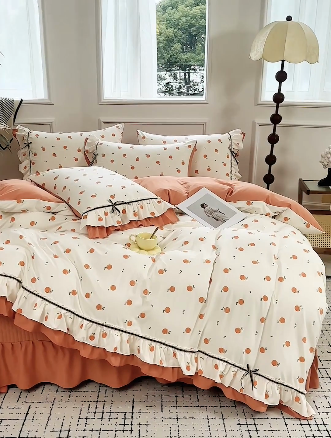 91家纺网 家纺一手货源 找家纺 卡迪亚家纺 2025新款轻氧棉小碎花韩式花边床盖 秋果