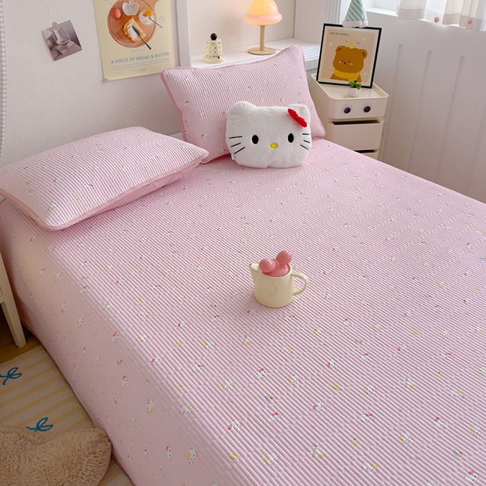 91家纺网 家纺一手货源 找家纺 赫梵茜 2025新款有氧针织双层纱单床盖床盖三件套床盖四件套 kT猫