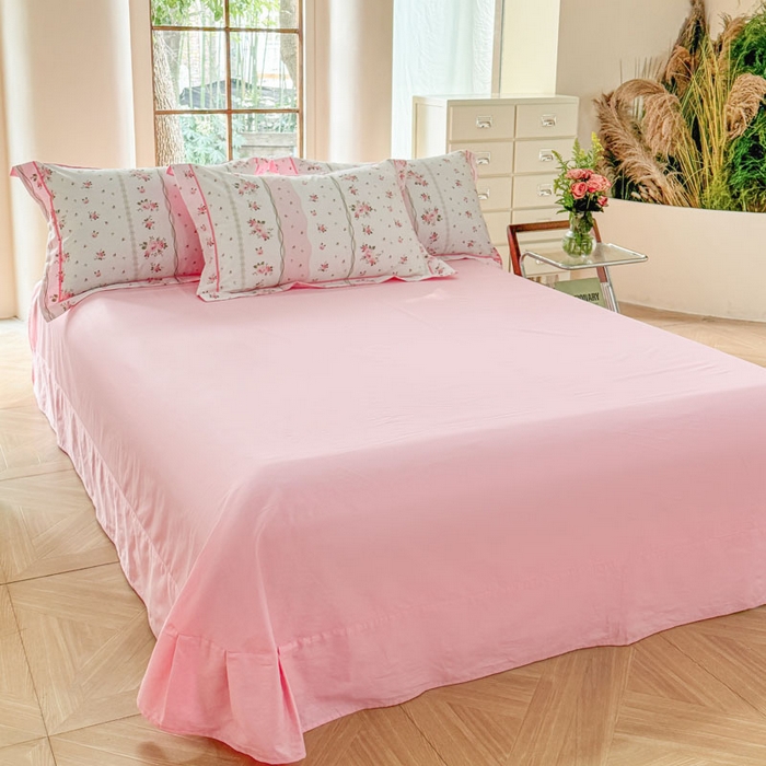 91家纺网 家纺一手货源 找家纺 7V 2025新款轻奢大宽边100%纯棉四件套133*76全棉喷气宽幅长绒棉被套床单床笠套件 沐遇玫瑰