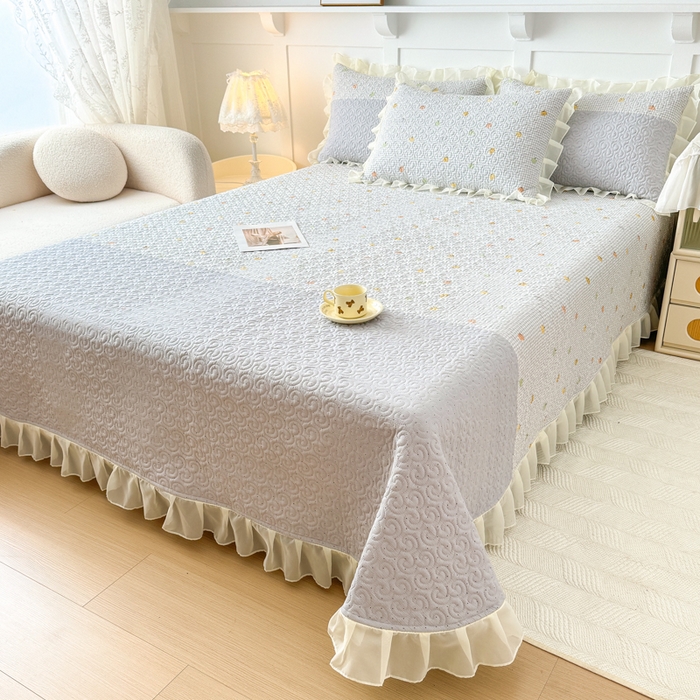 91家纺网 家纺一手货源 找家纺 晨晨家纺 2025新款皱皱纱棉拼色床盖四件套 南瓜派