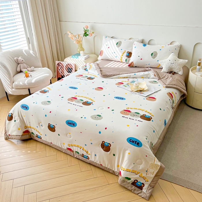 91家纺网 家纺一手货源 找家纺 爱屋及屋2025新款棉花夏被 复古小熊