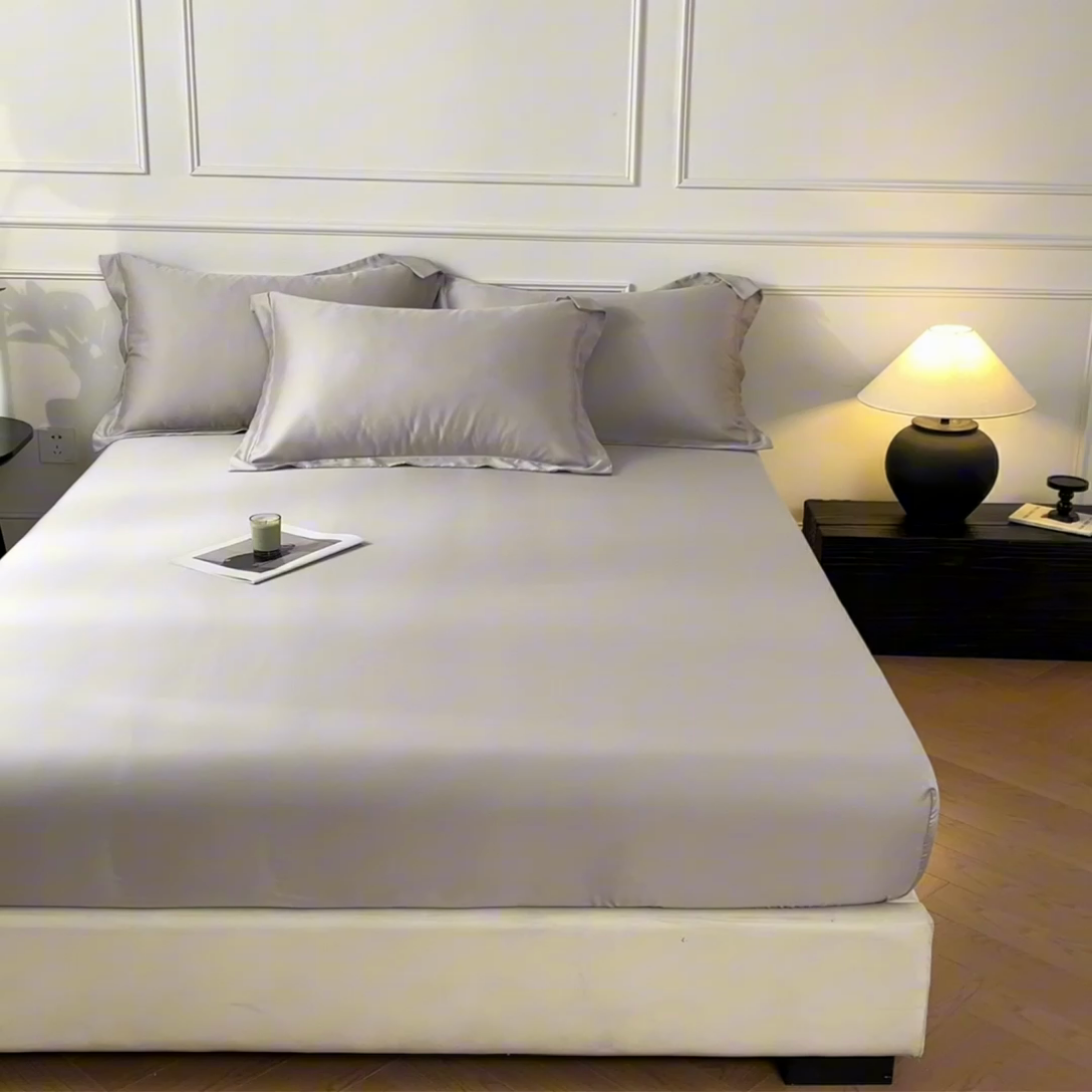 91家纺网 家纺一手货源 找家纺 涵宸2025新款天丝-天丝棉-纯色单床笠-场景1 床笠-太空灰