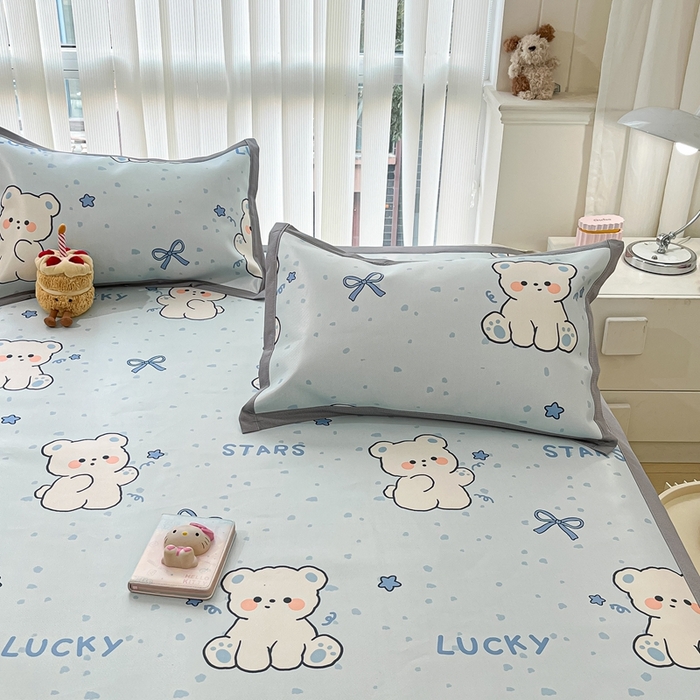 91家纺网 家纺一手货源 找家纺 川悦生活 2025新款600D立体宽边冰丝印花凉席 冰星小熊