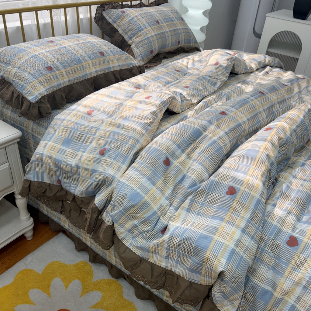 91家纺网 家纺一手货源 找家纺 暖居 2025春夏款高温砂洗棉花床盖三件套被套四件套同款纯棉夏被空调被四季 莱恩蓝色