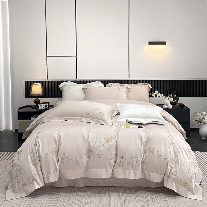 91家纺网 家纺一手货源 找家纺 2025新款春夏新款A类长绒棉全工艺刺绣四件套纯棉全棉轻奢风直播高端床上用品 蔓艺-颜粉