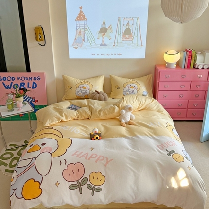 2025新款设计师专版全棉双层纱四件套 快乐鸭