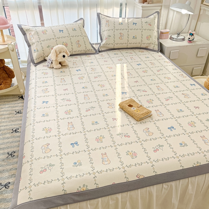 91家纺网 家纺一手货源 找家纺 川悦生活 2025新款600D立体宽边冰丝印花凉席 格调小兔